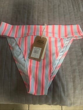 Billabong Coral Pink & Light Blue Striped Bikini Bottom